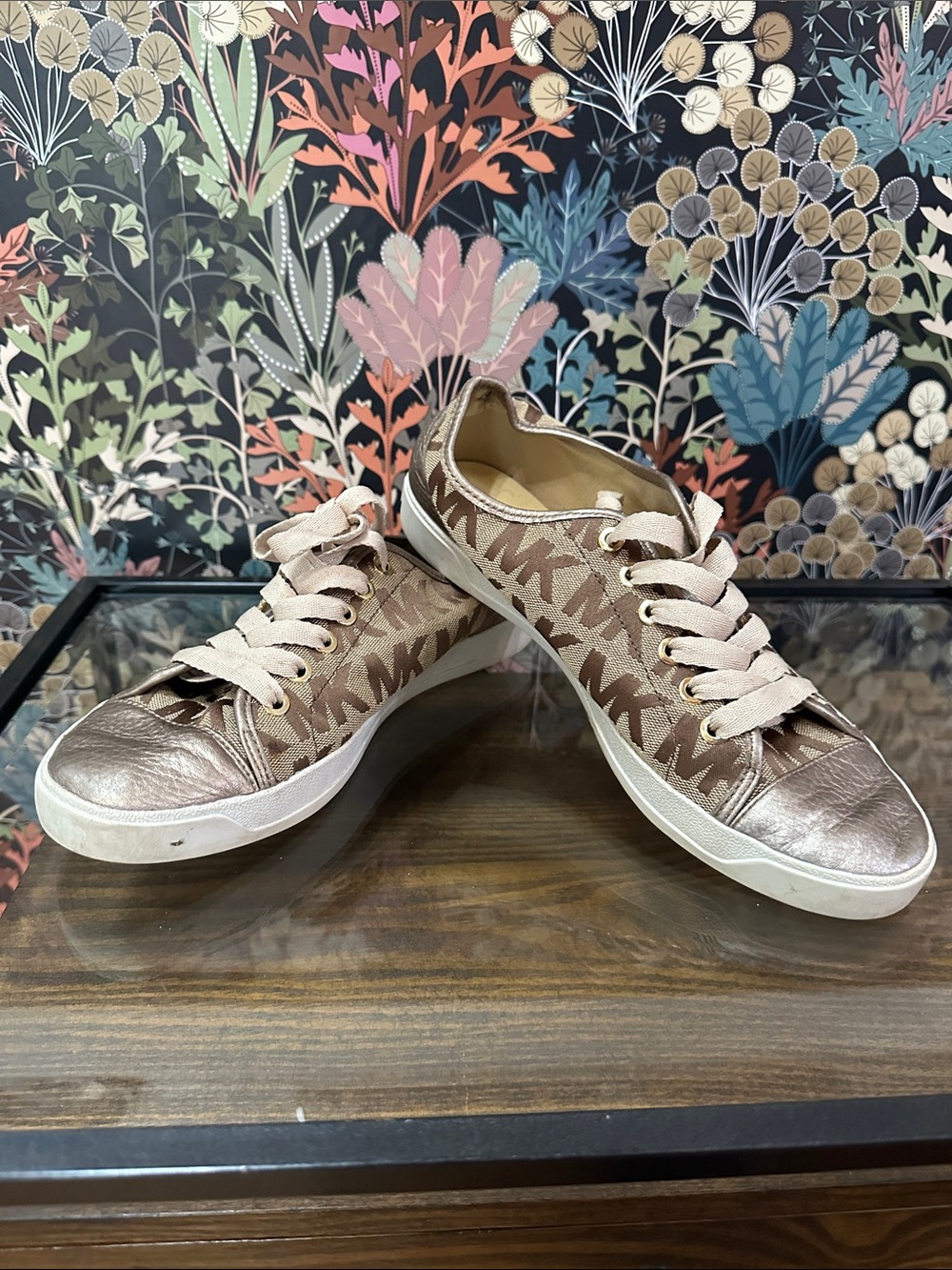 Michael Kors Metallic Rose Gold Logo-Print Low Top Sneakers